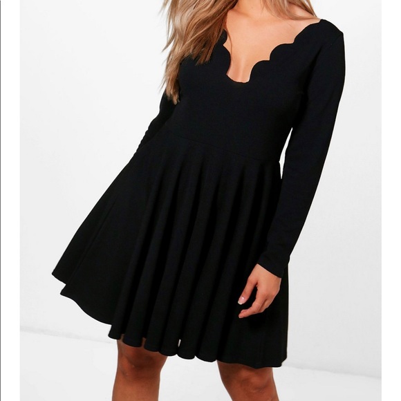 black long sleeve skater dress plus size